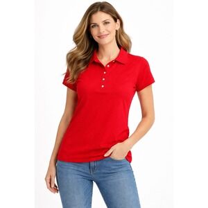St Johns Bay Womens Red Classic Polo Shirt Short Sleeve Cotton Stretch Large